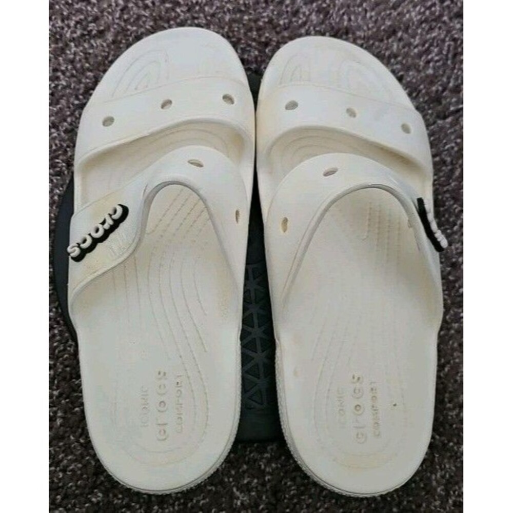 CROCS White Classic Iconic Comfort Strap Sandals Size M 9 W 11